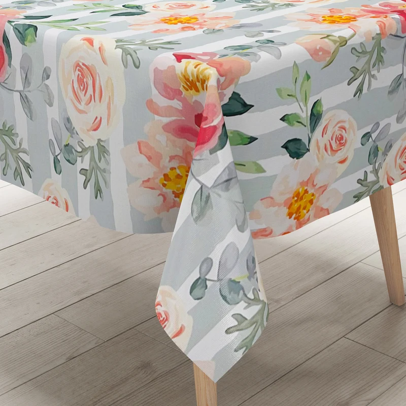 Wachstuch Tischdecke geprägt M19626 Rosen Blüten gestreift eckig rund oval
