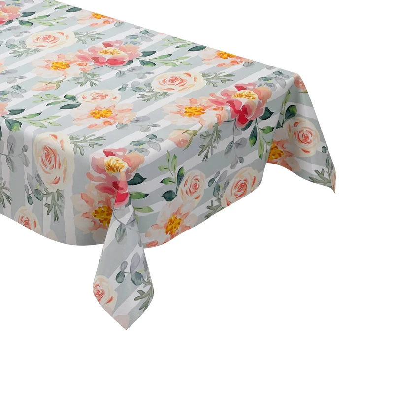Wachstuch Tischdecke geprägt M19626 Rosen Blüten gestreift eckig rund oval