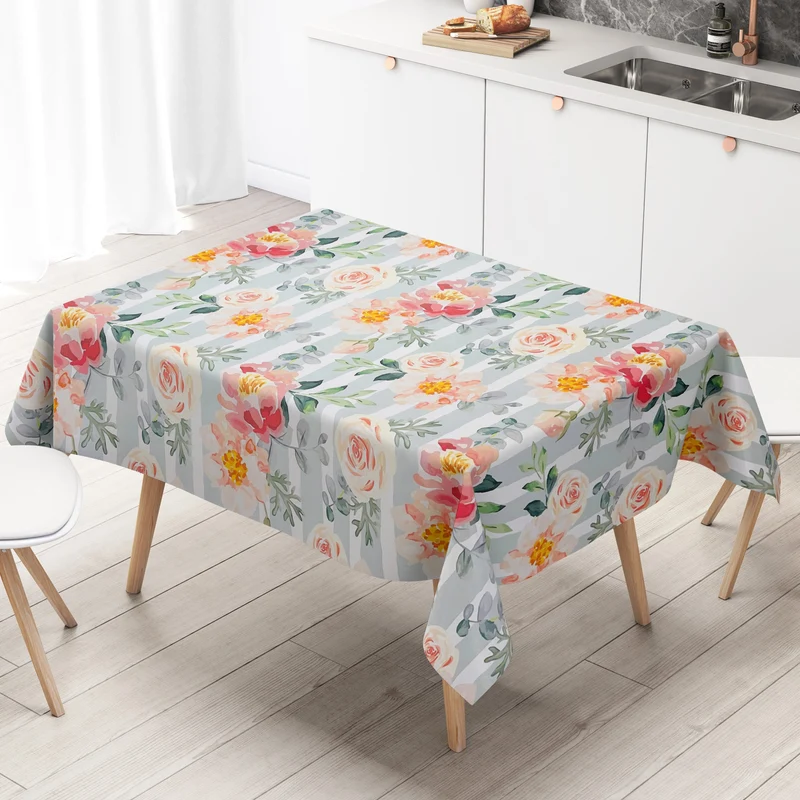 Wachstuch Tischdecke geprägt M19626 Rosen Blüten gestreift eckig rund oval