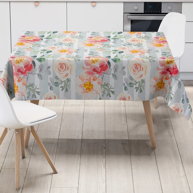 Wachstuch Tischdecke geprägt M19626 Rosen Blüten gestreift eckig rund oval