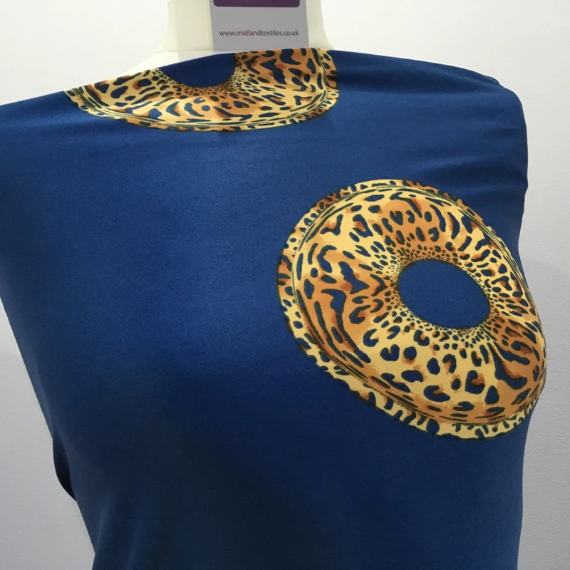 Royal Blue Satin Crepe animal Border print fabric 45" wide M657 Mtex