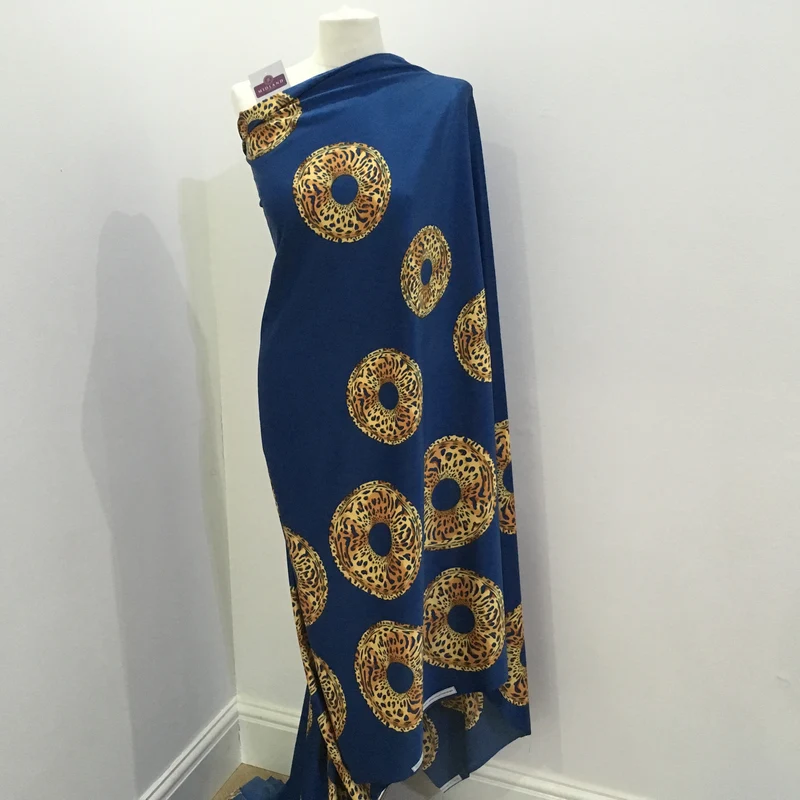 Royal Blue Satin Crepe animal Border print fabric 45" wide M657 Mtex