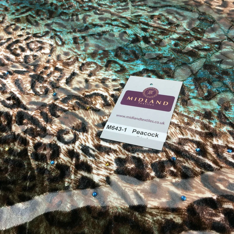 Animal print Velvet Devore Chiffon diagonal stone embellishment 55" wide M643