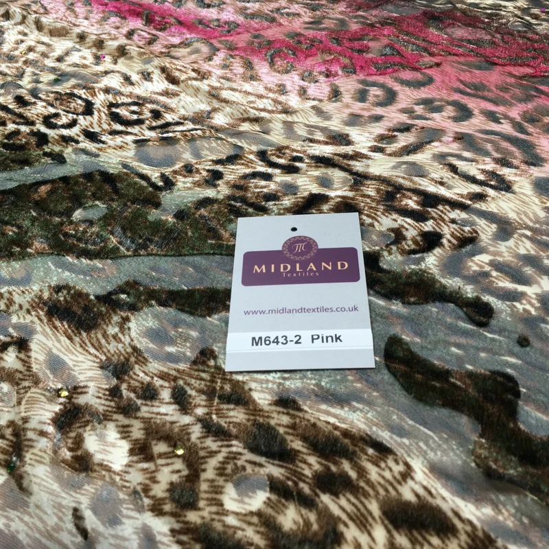 Animal print Velvet Devore Chiffon diagonal stone embellishment 55" wide M643