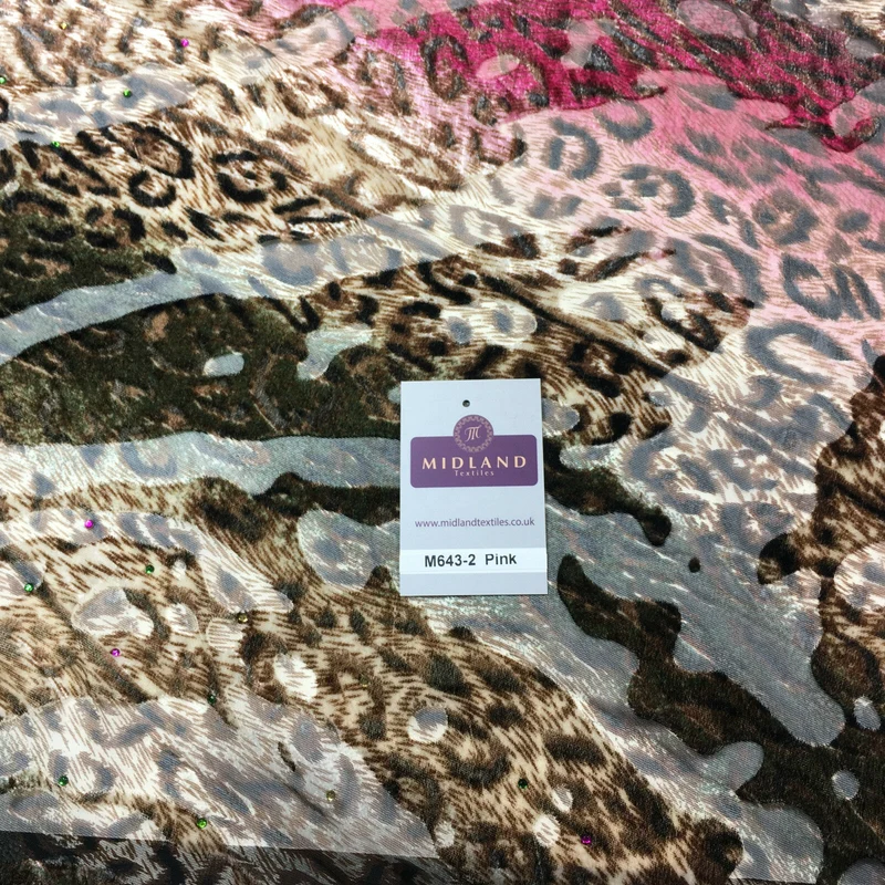 Animal print Velvet Devore Chiffon diagonal stone embellishment 55" wide M643