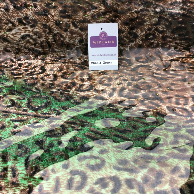 Animal print Velvet Devore Chiffon diagonal stone embellishment 55" wide M643