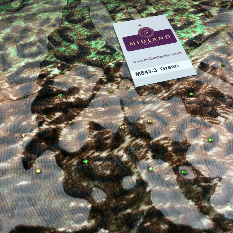 Animal print Velvet Devore Chiffon diagonal stone embellishment 55" wide M643