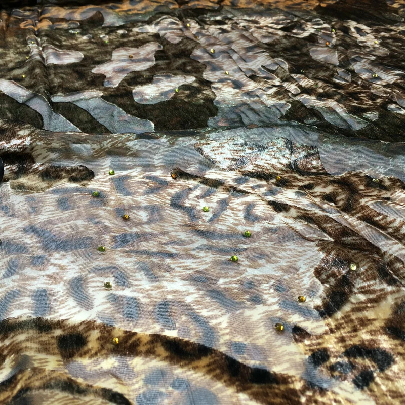 Animal print Velvet Devore Chiffon diagonal stone embellishment 55" wide M643