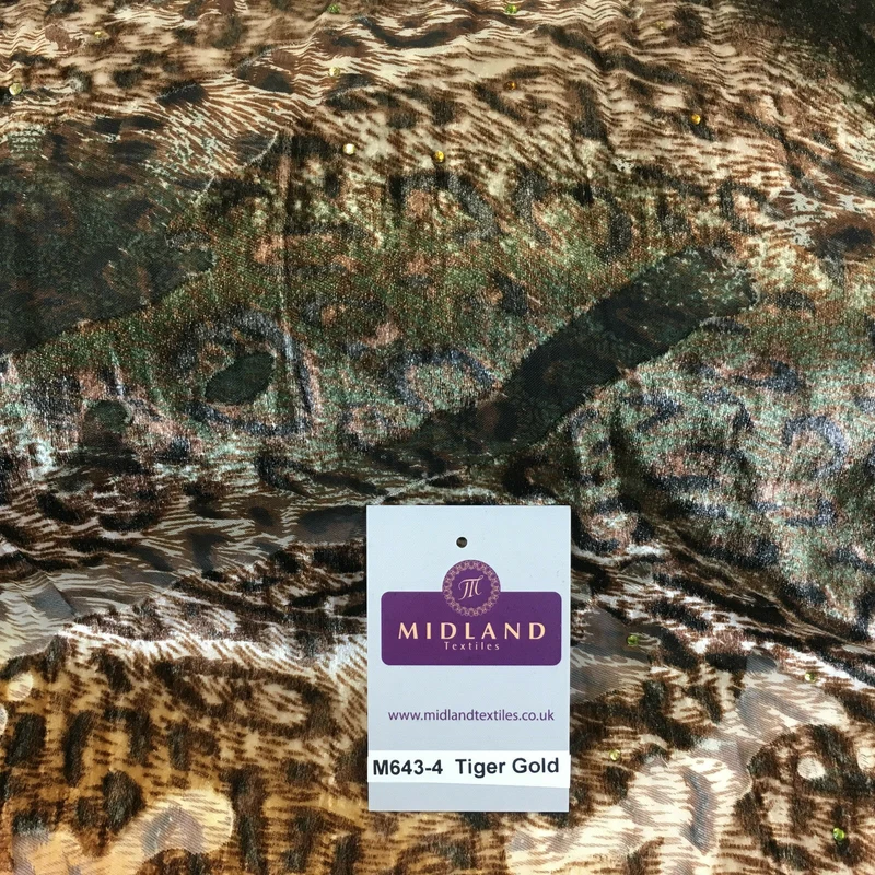 Animal print Velvet Devore Chiffon diagonal stone embellishment 55" wide M643