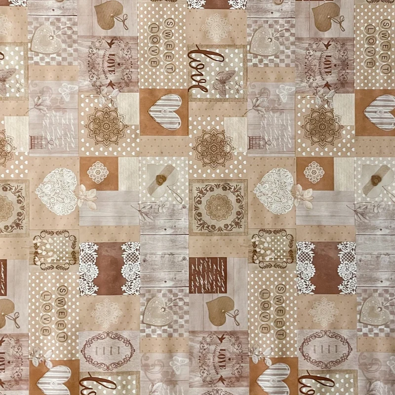 Wachstuch Tischdecke 06134-04 SWEET LOVE Herzen Holz beige braun eckig rund oval