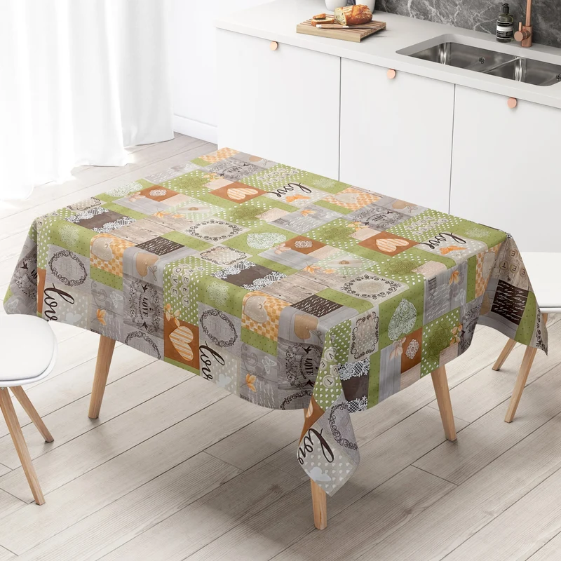Wachstuch Tischdecke 06134-03 SWEET LOVE Herzen Holz grün eckig rund oval
