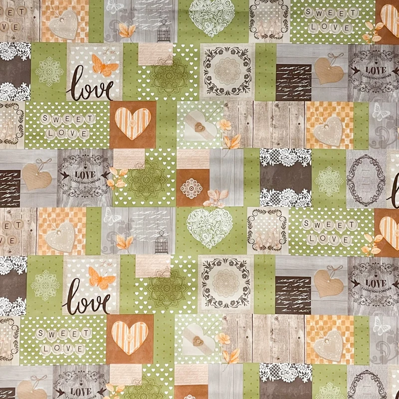 Wachstuch Tischdecke 06134-03 SWEET LOVE Herzen Holz grün eckig rund oval