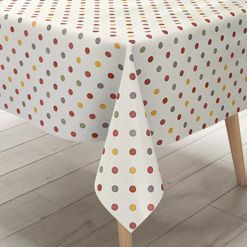 Wachstuch Tischdecke 06062-02 bunte Punkte auf weiss eckig rund oval