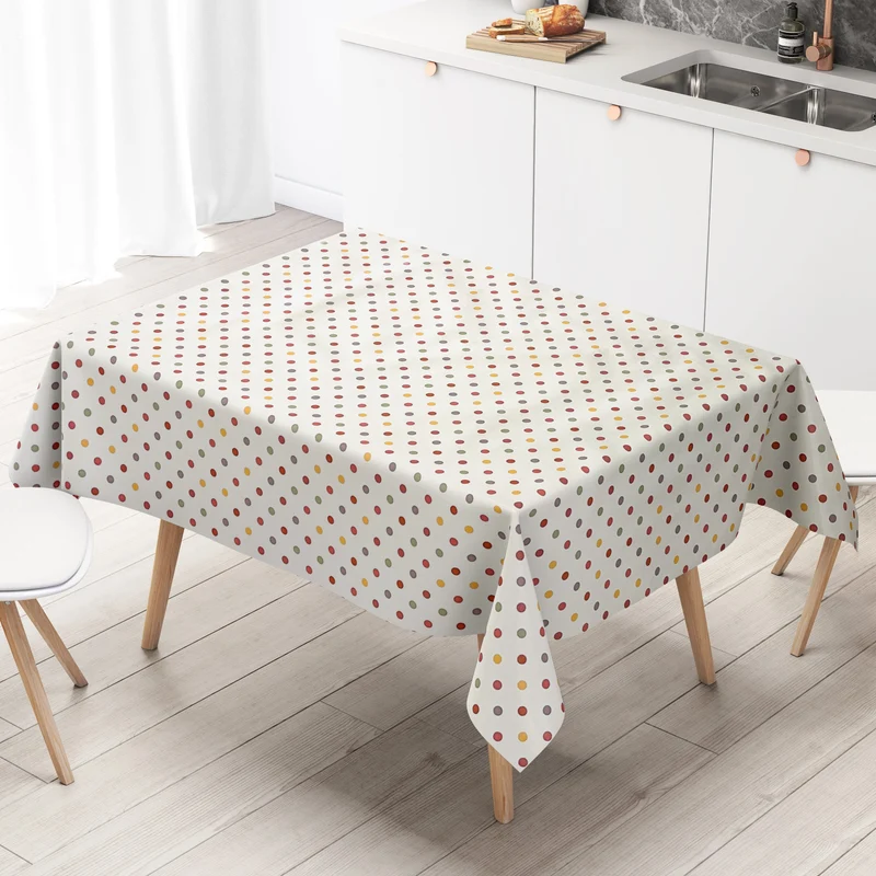 Wachstuch Tischdecke 06062-02 bunte Punkte auf weiss eckig rund oval