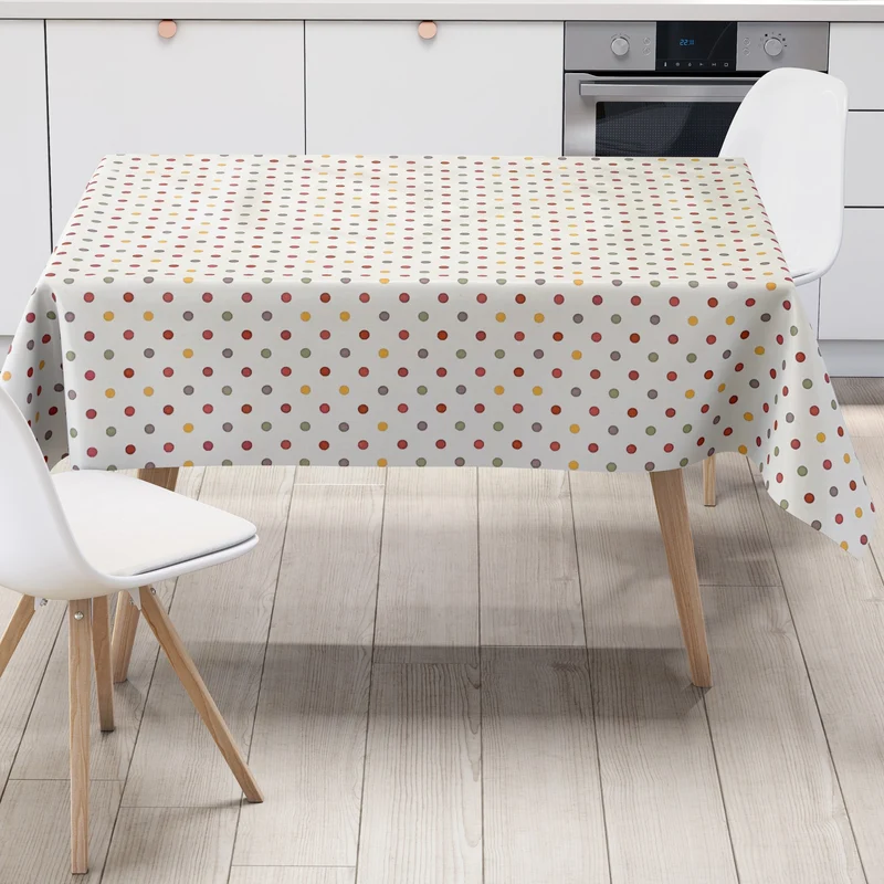 Wachstuch Tischdecke 06062-02 bunte Punkte auf weiss eckig rund oval