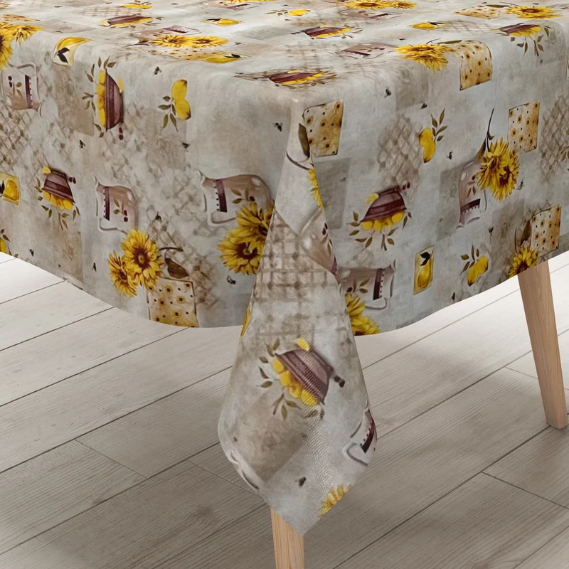 Wachstuch Tischdecke 01554-02 Sonnenblumen Bürgel Küche Zitronen beige rot eckig rund oval