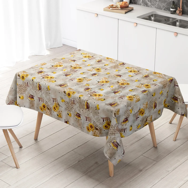 Wachstuch Tischdecke 01554-02 Sonnenblumen Bürgel Küche Zitronen beige rot eckig rund oval