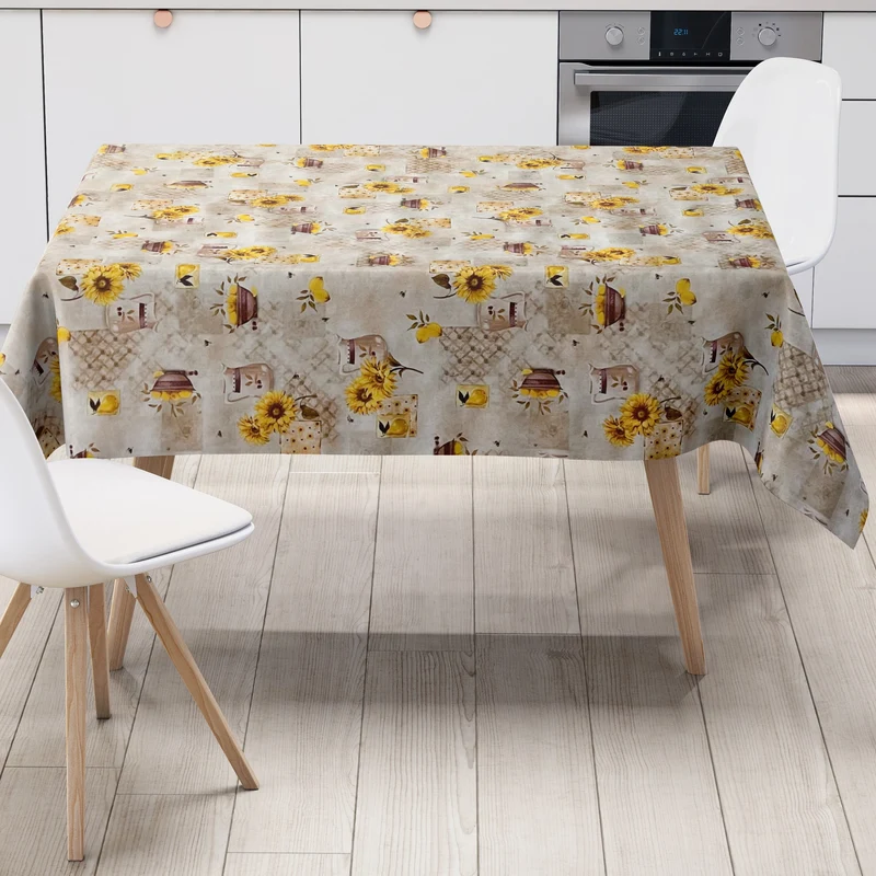 Wachstuch Tischdecke 01554-02 Sonnenblumen Bürgel Küche Zitronen beige rot eckig rund oval