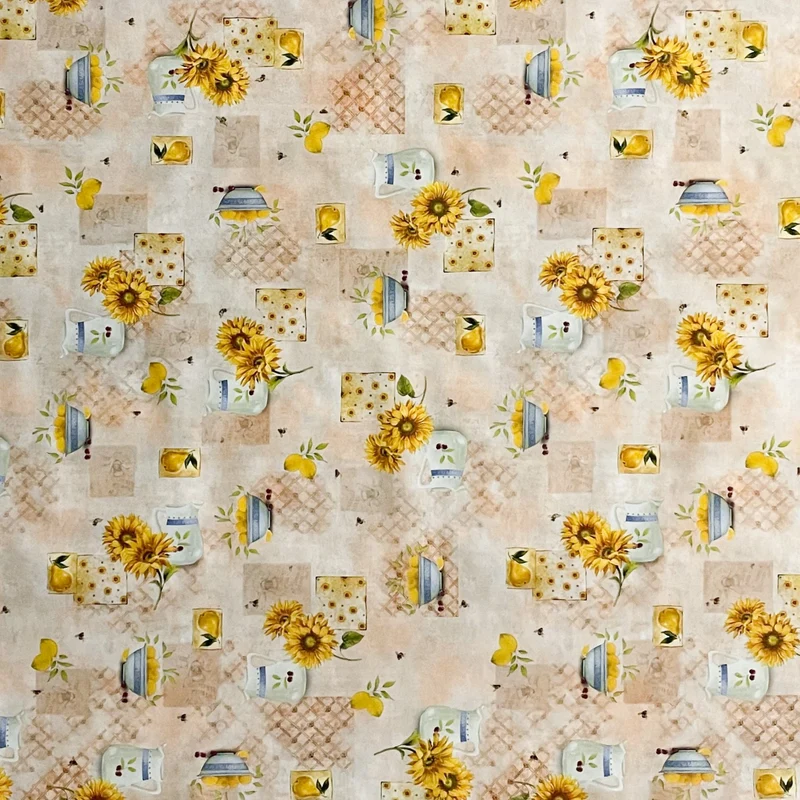 Wachstuch Tischdecke 01554-01 Sonnenblumen Bürgel Küche Zitronen beige blau eckig rund oval