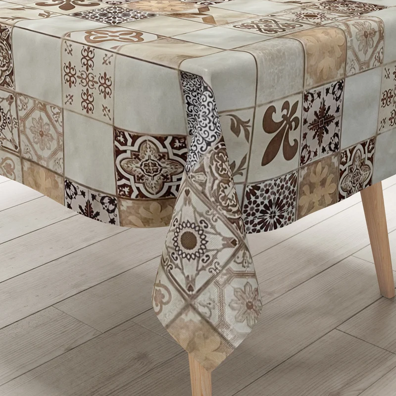 Wachstuch Tischdecke 06108-04 Mosaik Fliesen Portugal beige braun eckig rund oval