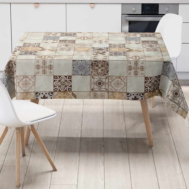 Wachstuch Tischdecke 06108-04 Mosaik Fliesen Portugal beige braun eckig rund oval