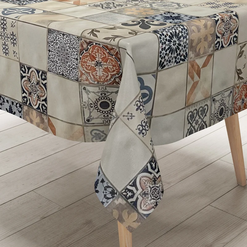 Wachstuch Tischdecke 06108-01 Mosaik Fliesen Portugal beige blau eckig rund oval