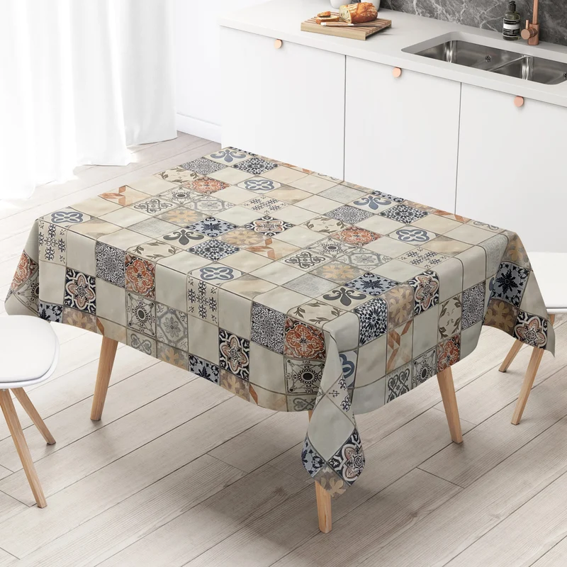 Wachstuch Tischdecke 06108-01 Mosaik Fliesen Portugal beige blau eckig rund oval
