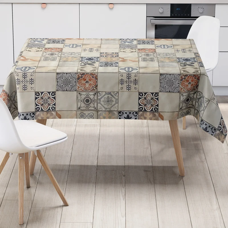 Wachstuch Tischdecke 06108-01 Mosaik Fliesen Portugal beige blau eckig rund oval