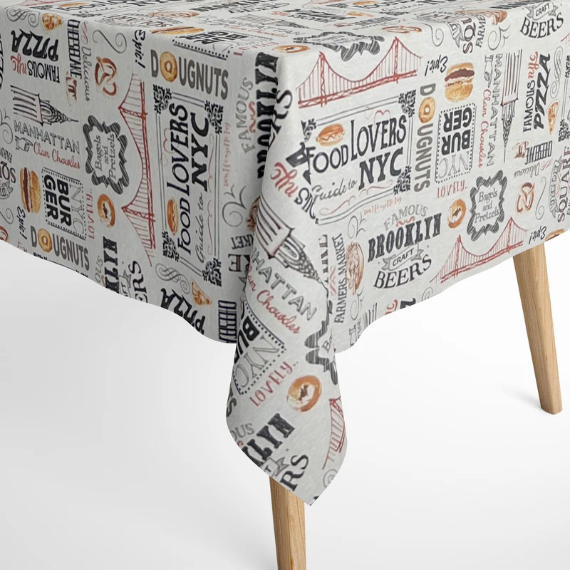 Jacquard Tischdecke aus beschichteter Baumwolle mit Fleckenschutz BAGLES NYC Burger eckig rund oval