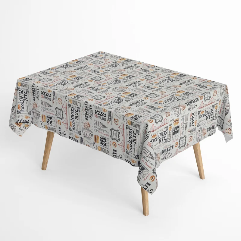 Jacquard Tischdecke aus beschichteter Baumwolle mit Fleckenschutz BAGLES NYC Burger eckig rund oval