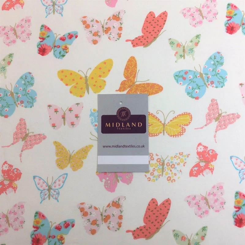 Printed butterfly cotton poplin fabric 45" Wide M769 Mtex