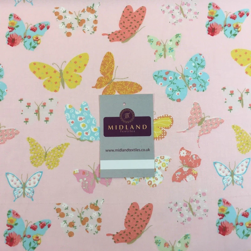Printed butterfly cotton poplin fabric 45" Wide M769 Mtex