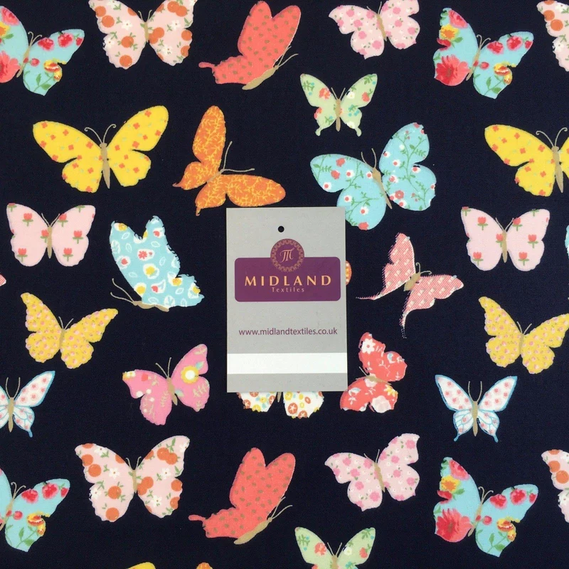 Printed butterfly cotton poplin fabric 45" Wide M769 Mtex