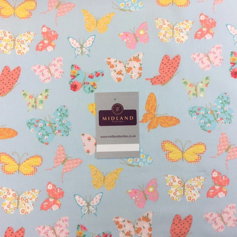 Printed butterfly cotton poplin fabric 45" Wide M769 Mtex