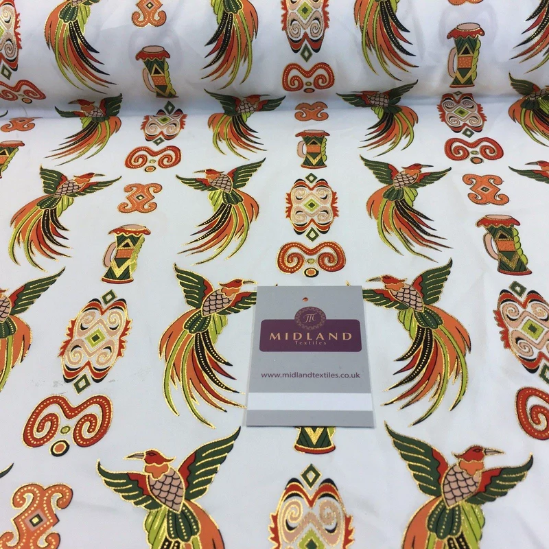 White Birds Batik Papua Printed with gold foil dress fabric 44" M145-71 Mtex