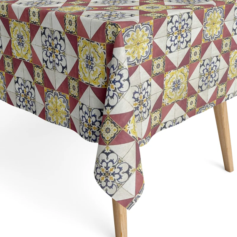 textile Tischdecke Jacquard beschichtete Baumwolle DG77 Mosaik Fliesen Malta eckig rund oval