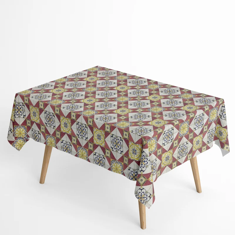 textile Tischdecke Jacquard beschichtete Baumwolle DG77 Mosaik Fliesen Malta eckig rund oval