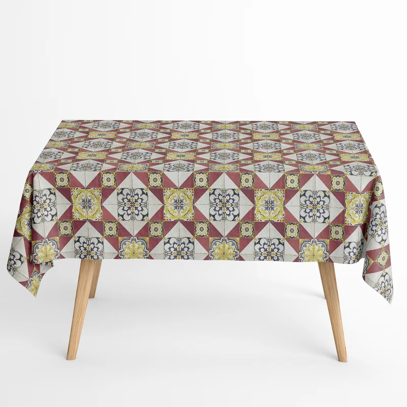 textile Tischdecke Jacquard beschichtete Baumwolle DG77 Mosaik Fliesen Malta eckig rund oval