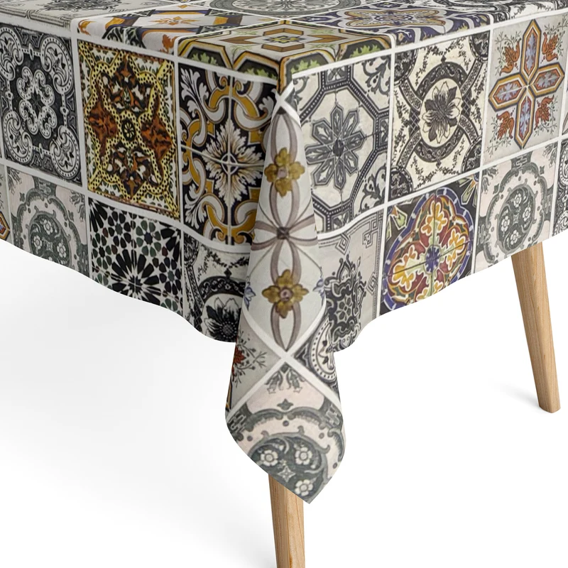 textile Tischdecke Jacquard beschichtete Baumwolle DG001 Mosaik Fliesen Barcelona eckig rund oval