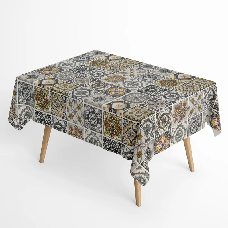 textile Tischdecke Jacquard beschichtete Baumwolle DG001 Mosaik Fliesen Barcelona eckig rund oval