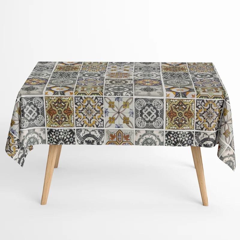 textile Tischdecke Jacquard beschichtete Baumwolle DG001 Mosaik Fliesen Barcelona eckig rund oval