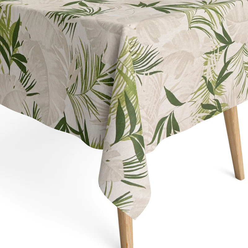 Tischdecke Jacquard beschichtete Baumwolle MARTINI Dschungel Palmen Blätter eckig rund oval