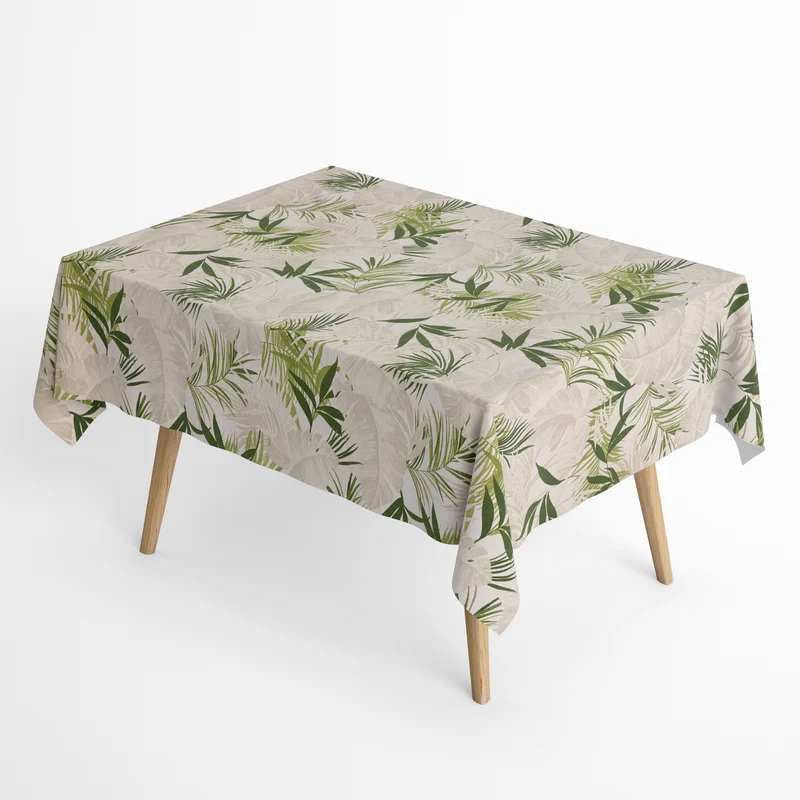 Tischdecke Jacquard beschichtete Baumwolle MARTINI Dschungel Palmen Blätter eckig rund oval