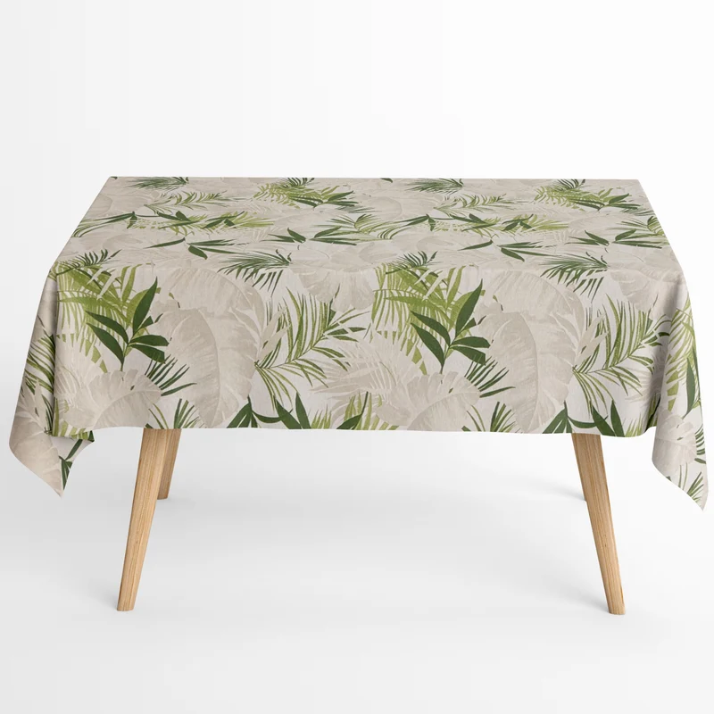 Tischdecke Jacquard beschichtete Baumwolle MARTINI Dschungel Palmen Blätter eckig rund oval