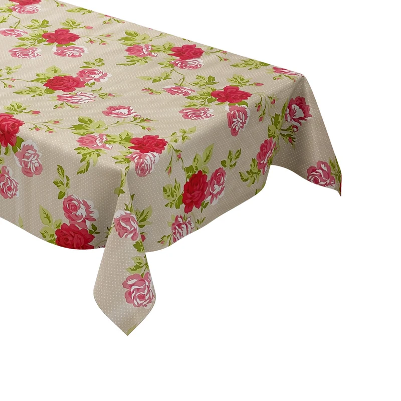Wachstuch Tischdecke K150028 Rosenblüten Punkte beige eckig rund oval abwischbar