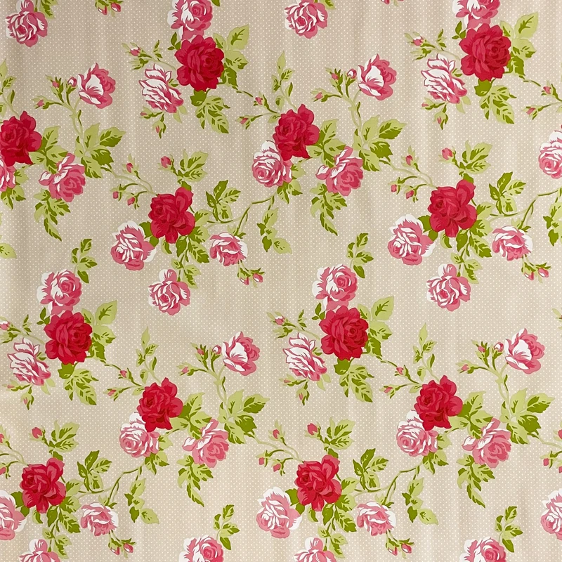 Wachstuch Tischdecke K150028 Rosenblüten Punkte beige eckig rund oval abwischbar