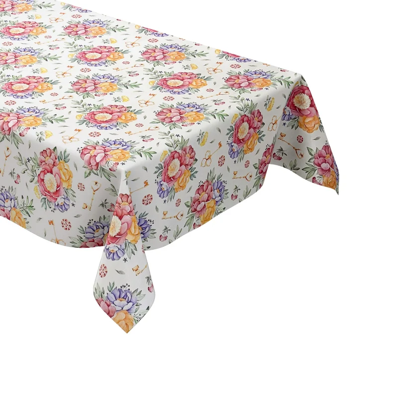 Wachstuch Tischdecke K150220 bunte Rosen Blüten auf weiss Schlüssel eckig rund oval abwischbar