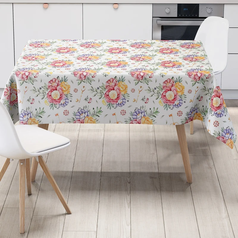 Wachstuch Tischdecke K150220 bunte Rosen Blüten auf weiss Schlüssel eckig rund oval abwischbar