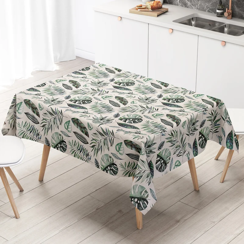 Wachstuch Tischdecke K150131 Monstera Laub Dschungel auf weiss nach Maß eckig rund oval
