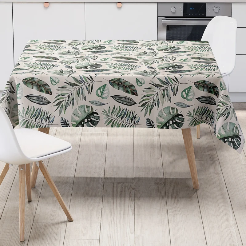 Wachstuch Tischdecke K150131 Monstera Laub Dschungel auf weiss nach Maß eckig rund oval
